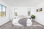 bedroom, grey bedroom, neutrals, white bedroom, white walls, grey carpet, warm greys