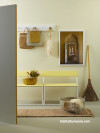 entryway, yellow entryway, yellow bench seat, yellow interior, vintage seat, resene chorus line