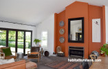 living room inspiration, feature wall ideas, orange feature wall, orange interior ideas, resene